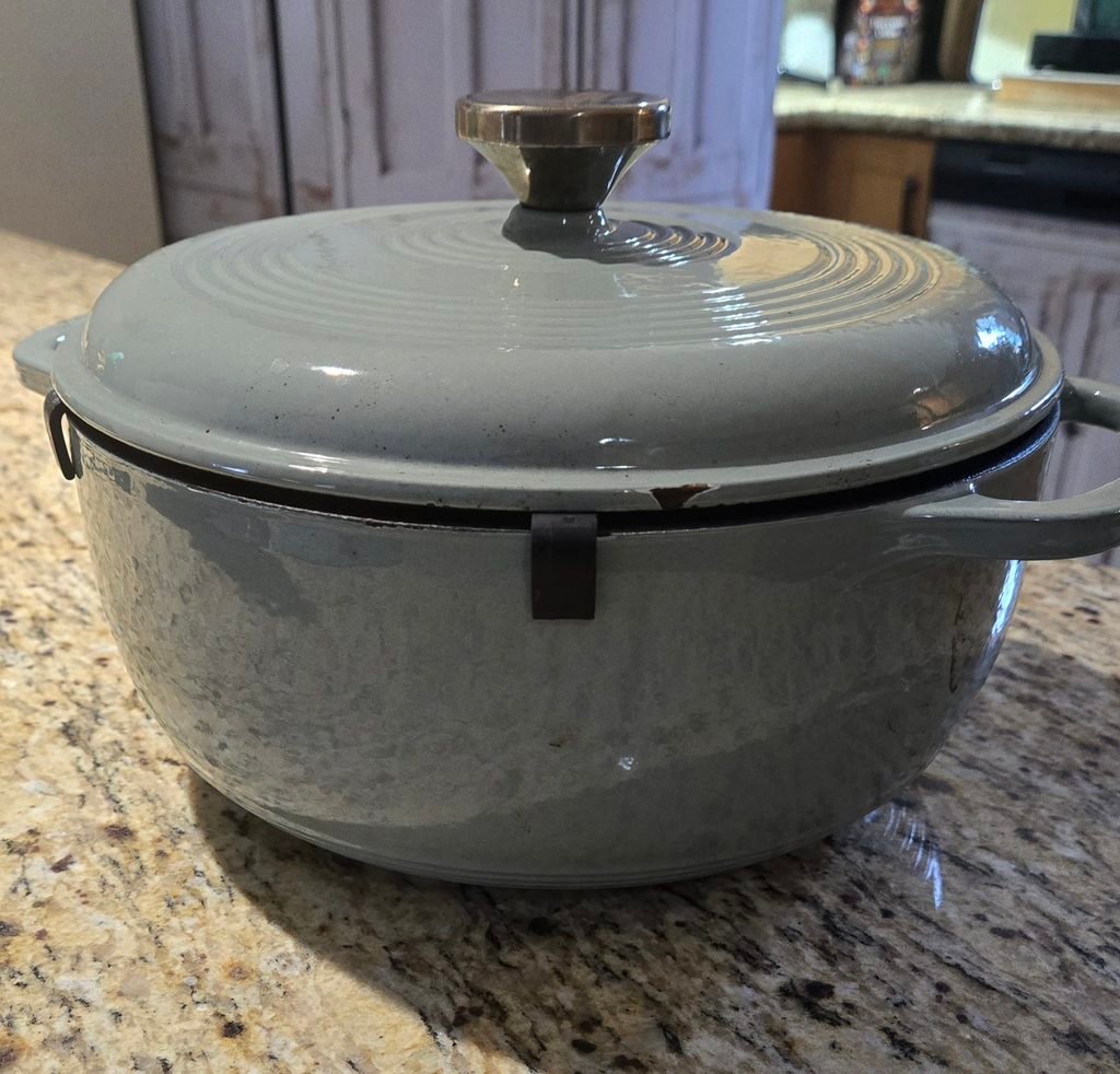A Dutch oven on a countertop.