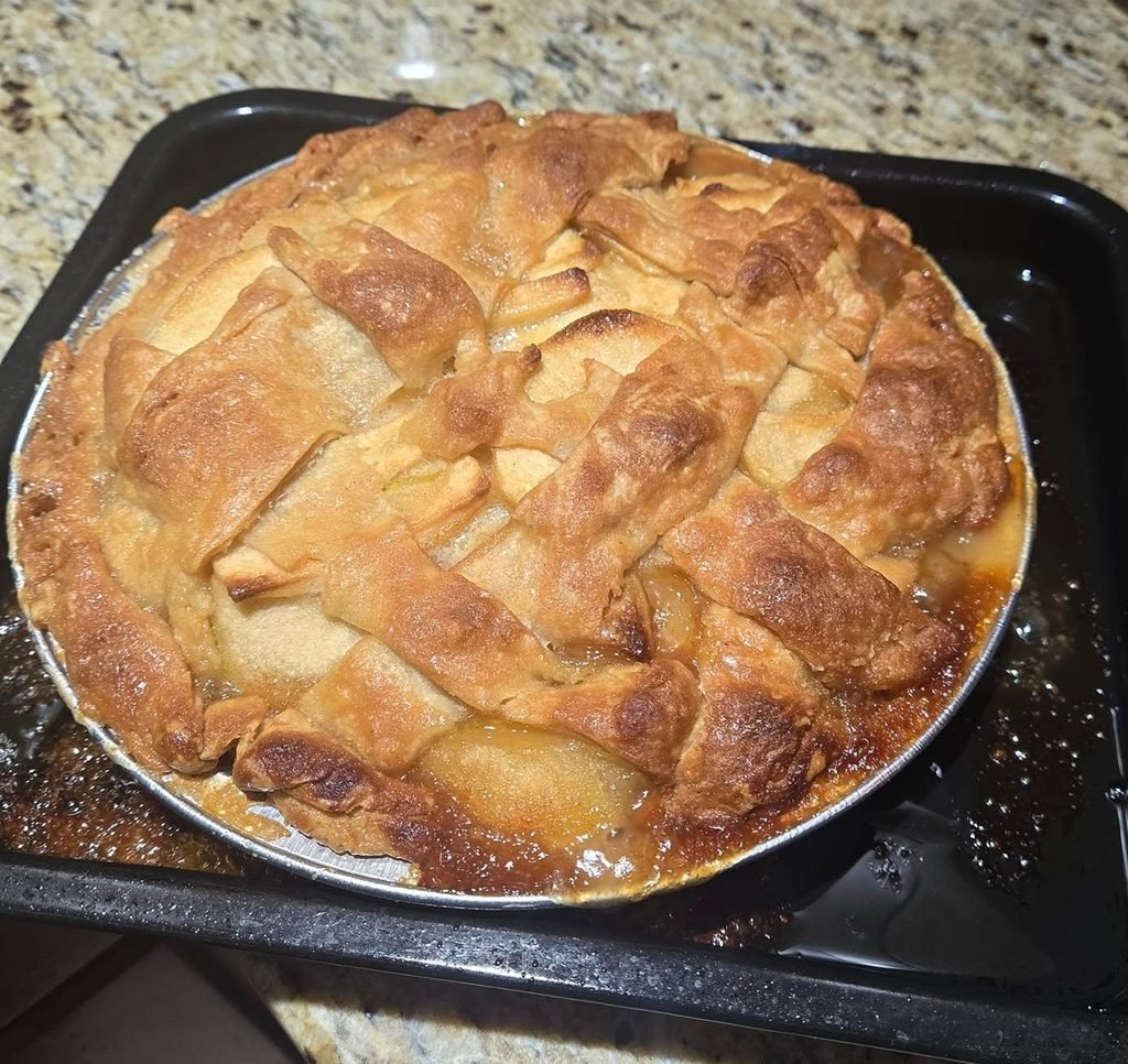 An apple pie just out of the oven